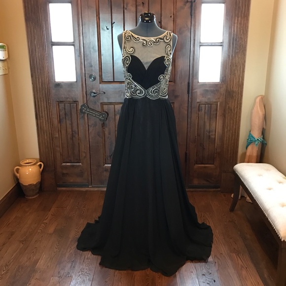 Jovani Dresses & Skirts - Jovani Black Crystal Chiffon ILLUSION Gown! New!